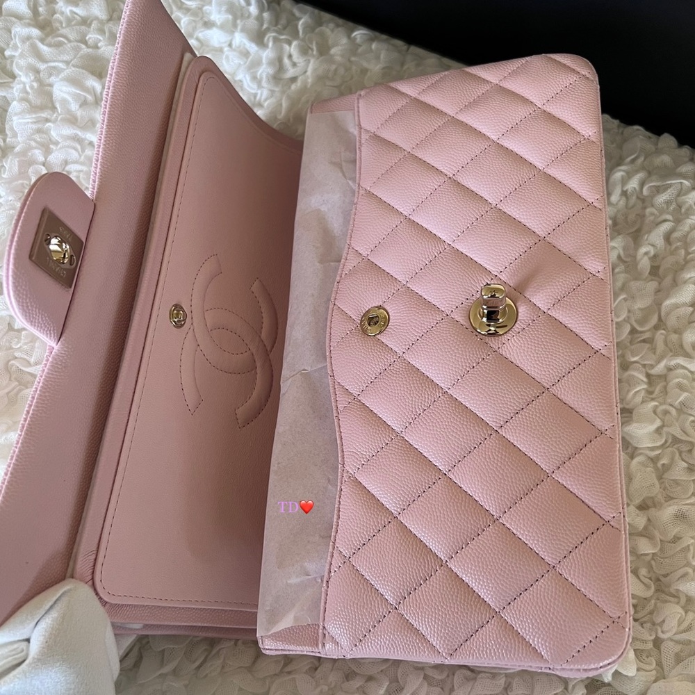 🎁 CHANEL Classic Double classic flap 22S rose Clair light pink ( Caviar) - Picture 12 of 16